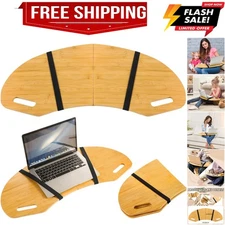 30.5" Wood Curved Lap Desk Table Tray with Handles Wooden Foldable Desk Wood ...