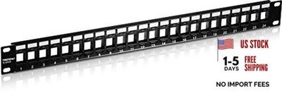 24-Port Blank Keystone 1U Patch Panel, 19'' Metal Rackmount Housing, Single