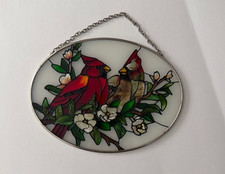 Cardinal Suncatcher Flowering Branch With 2 Birds Stained Glass