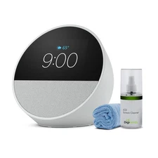 Echo Spot (2024) Smart alarm clock w/ vibrant sound and Alexa -White + Screen