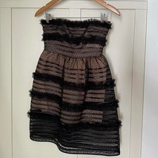 Lacy Black Red Valentino strapless mini dress with piping and ruffles