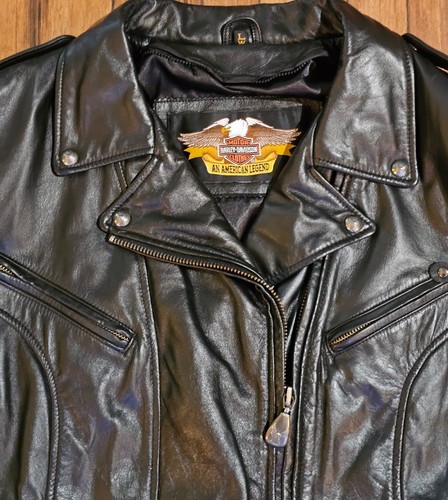 Vintage Harley Davidson Motorcycle Leather Jacket Womens Large Black Genuine - Picture 3 of 12