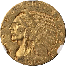 1914-P Indian Gold $5 NGC MS61 Decent Eye Appeal Nice Strike