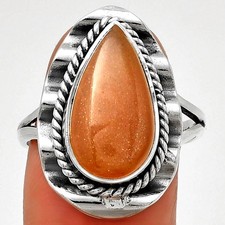 Natural Sunstone - Namibia 925 Sterling Silver Ring s.9 Jewelry R-1212