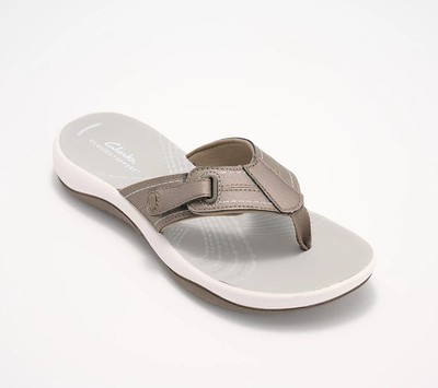 Clarks Cloudsteppers Thong Sandals - Sunmaze Loop-Pewter-7M  A710976 NEW