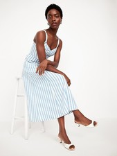 OLD NAVY ~ New! NWT XL XXL ~ Fit & Flare Sleeveless Linen-Blend Midi Dress b54