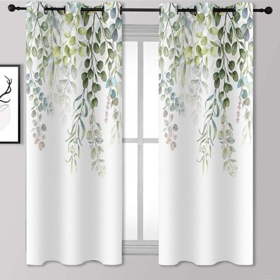 Eucalyptus Curtains, Weeping Green Succulent Plant Flower Room Darkening Ther...