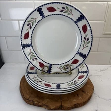4-Lancaster English Ironstone Adams China Dinner 10 1/8” Plate Red Flowers Blue