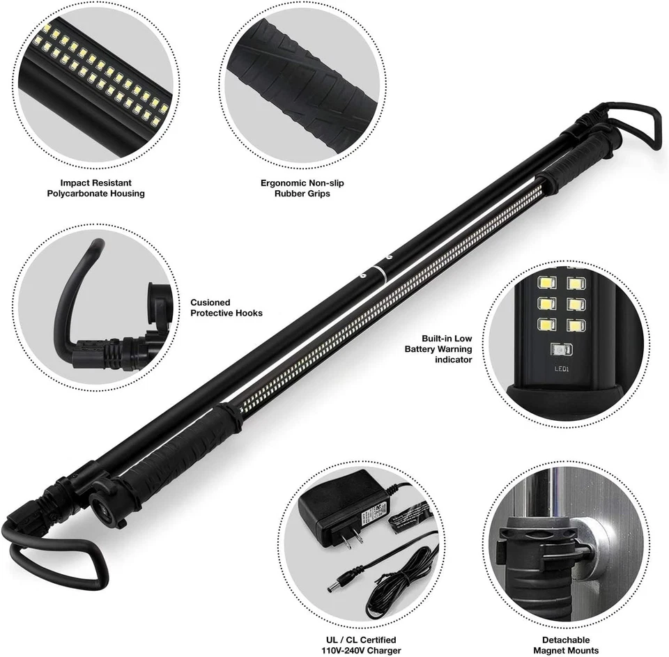 40447A Recargable Inalámbrico Bajo Capucha Luz de Trabajo 202 SMD Barra de Luz LED con Max Foto 3 de 4
