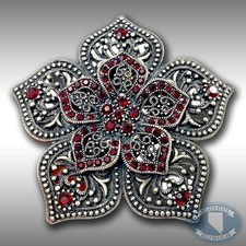 Belt Buckle Women's Star Flower Pedals Double Layer Perforated Red Rhinestones
