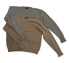 Lot of 2 Polo Ralph Lauren 100 Cotton Pullover Sweater Tan Grey Men's XL