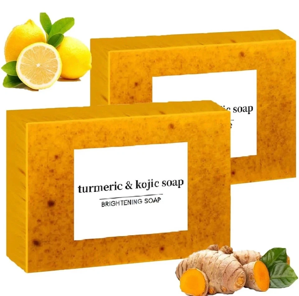 Paquete de 2 jabones tuméricos de limón + ácido kójico blanqueador de manchas oscuras de la piel 3,53 oz Foto 3 de 4