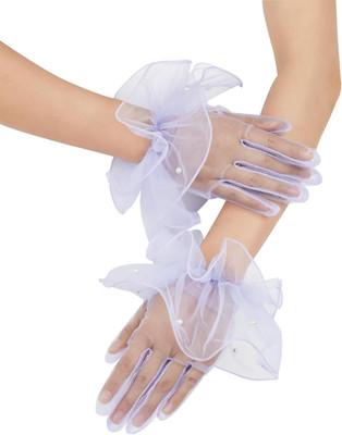 Women'S Short Mesh Gloves Ruffled Tulle Tea Party Gloves for Formal Costume Even