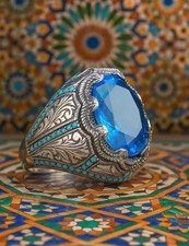 Handcrafted Moroccan Silver Ring with Blue Gemstone Traditional Berber Design