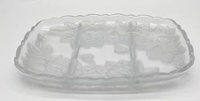 Vintage Crystal 12" by 8" Rose Divided Relish Dish Cookie Candy Tray