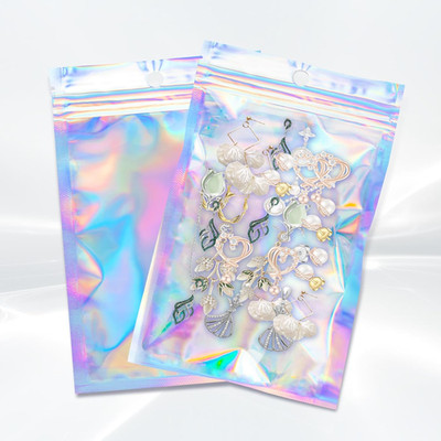 100Pcs Holographic Resealable Bags, 4X6 Inch Packaging Foil Pouch ， Mylar Food S