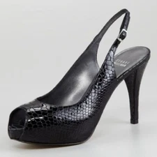 Womens Stuart Weitzman Inslinky Snake Embossed Peep Toe Slingback Pumps Size 10