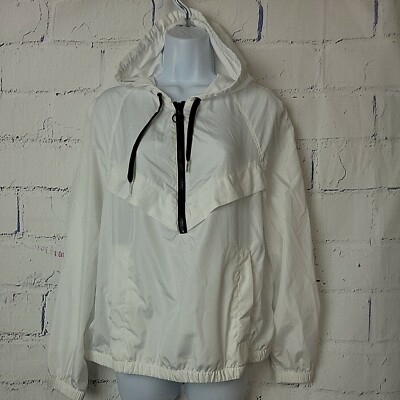 Divided H&M women White 1/2 Zip Hoodie Windbreaker Jacket Medium Long Sleeve
