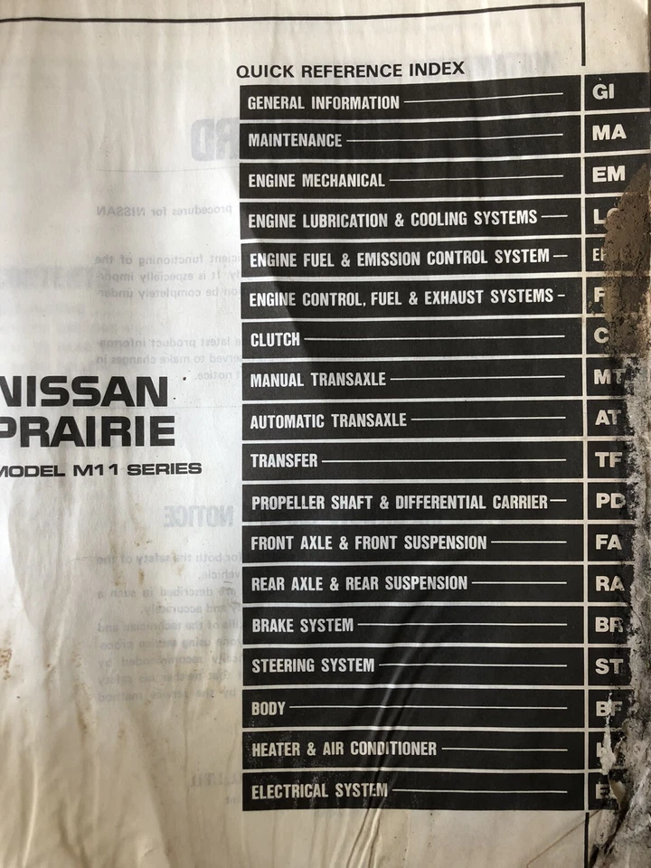 Nissan Prairie Service Manual Factory Workshop Repair Nissan Original M11 Series - Image 2 of 4