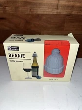 Beanie Cap Silicone Bottle Stopper, Set of Two, Cork Replacement, Blue & Gray