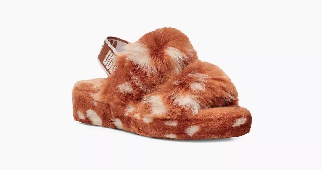 UGG Women s Oh Yeah Spots Slipper 1118165 Natural Real Lamb Fur Size 8