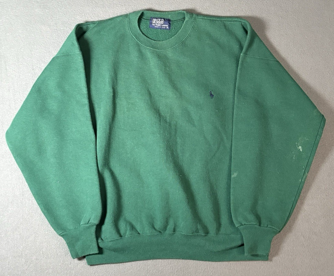 Felpa girocollo vintage anni 90 Polo Ralph Lauren Pony verde sbiadito XL made in USA
