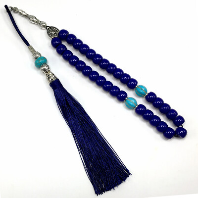 BIG PRAYER BEADS-Tesbih-Tasbih-Masbaha (Navyblue&Turquoise Resin -13X9mm-  Beads)