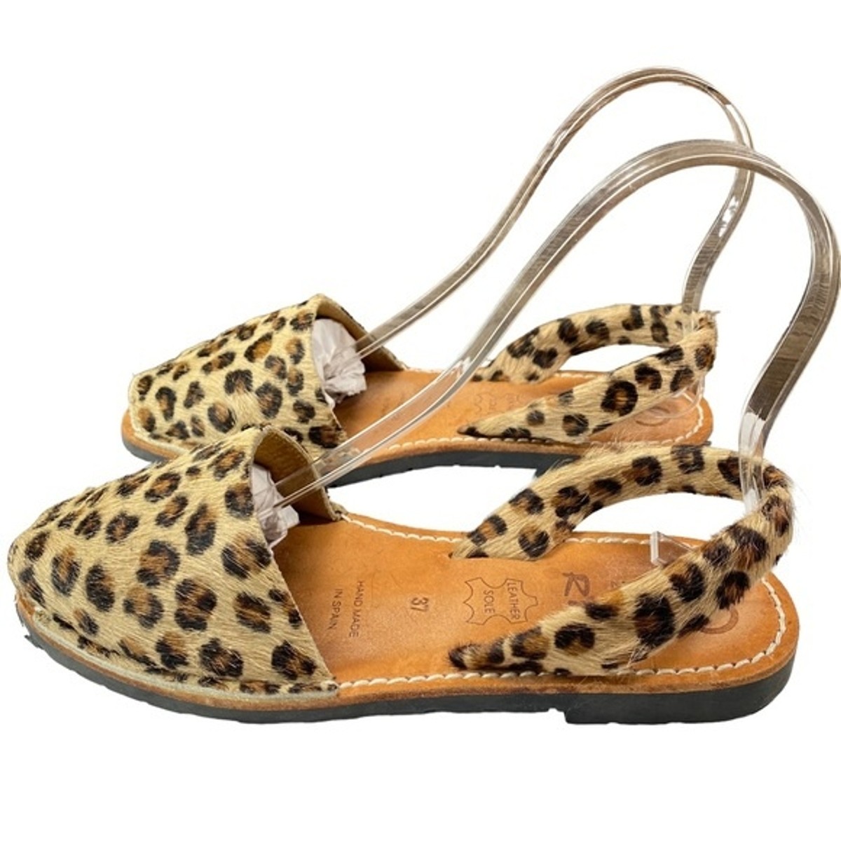 Ria Menorca Preowned Leopard Print Pony Fur Womens Sandals Shoes