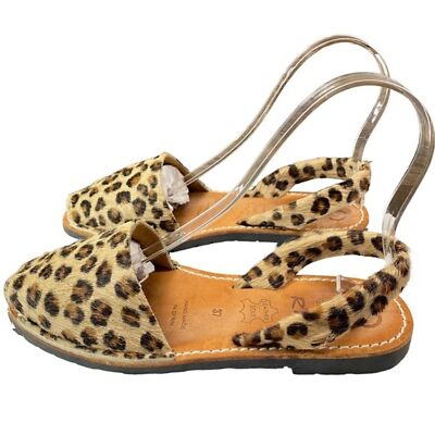 Ria Menorca Preowned Leopard Print Pony Fur Womens Sandals Shoes size 7 (37)