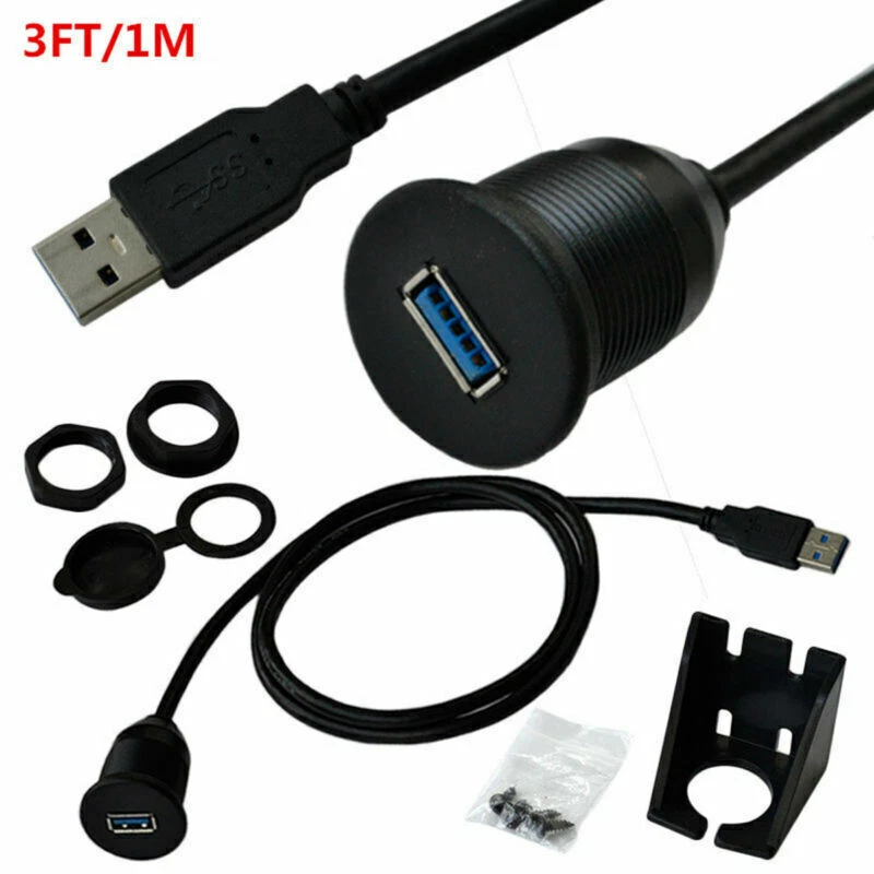 3FT Car Dashboard Flush Mount USB 3.0 Socket Extension Lead Panel Cable Cord Kit - Image 2 of 4