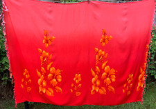 Floral Sarong Wrap Red Orange Ombre Fringe Beach