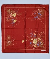 Olga Greco Red With Yellow & Pink Floral Design Polyester Scarf 29” x 30”