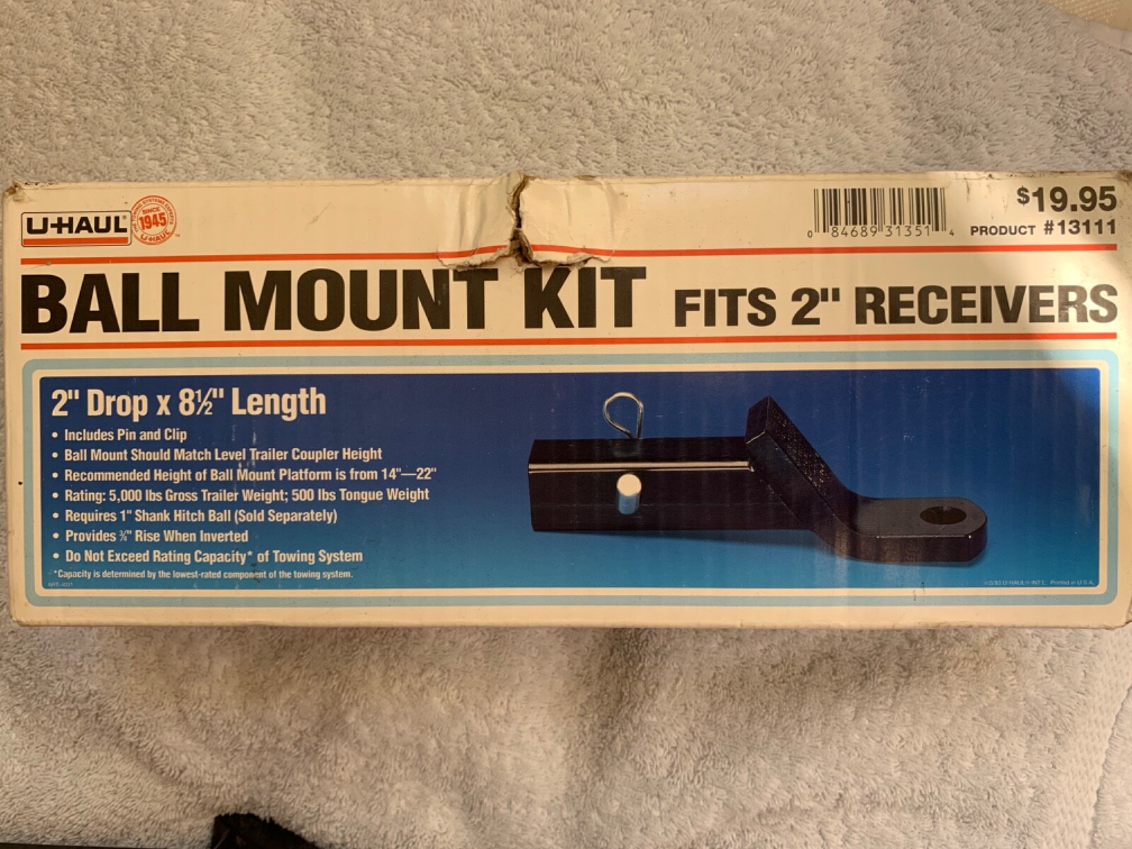 UHaul Power Tow Hitch 2" Ball Mount With 2 1/4" Drop 1" Rise Class 3 MPN 13111 for sale online