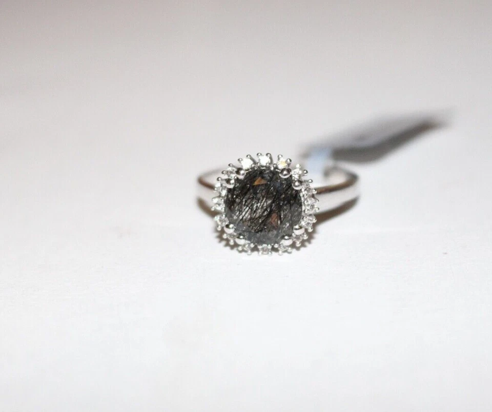 STERLING SILVER 925 Gems TV Tourmalinated QUARTZ & White Topaz RING Sz P NWT - Image 2 of 4
