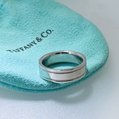 TIFFANY Men's Platinum Milgrain Wedding Band Ring PT950