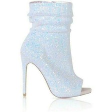 Bling Sequins Womens High Stilettos Ankle Boots Peep Toe Roma Shoes Oversize New