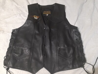 Pro Rider Black Leather Motorcycle Vest Men s Size 48 Snap 