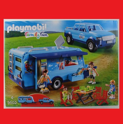 Playmobil 9502 Pick-Up mit Wohnwagen Pickup Geländewagen Wohnmobil Auto und NEU