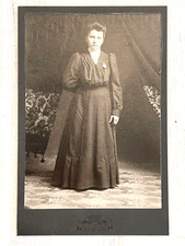 Original Old Vintage Cabinet Card Picture Young Lady Black Dress 4.25" x 6.5"