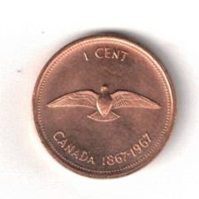 1967-1867` Canadian Brilliant Uncirculated One Cent Elizabeth II Coin!