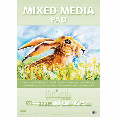 Frisk Mixed Media Paper Pad - 250gsm - 30 sheets - A5 - A4 - A3