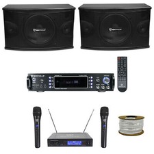  2 Rockville KPS10 10" 1200w Karaoke/Pro Speakers Bluetooth Amp Wireless Mics