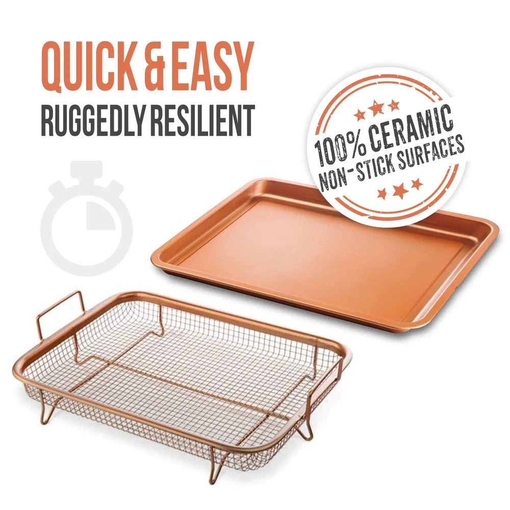 Air Fryer Basket and Tray Set For Oven Crisper Tray Copper Air Fryer Basket and Tray Set For Oven Crisper Tray Copper