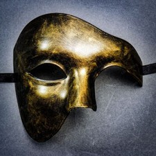 Half Face Phantom Of The Opera Venetian Metallic Gold Masquerade Costume Mask