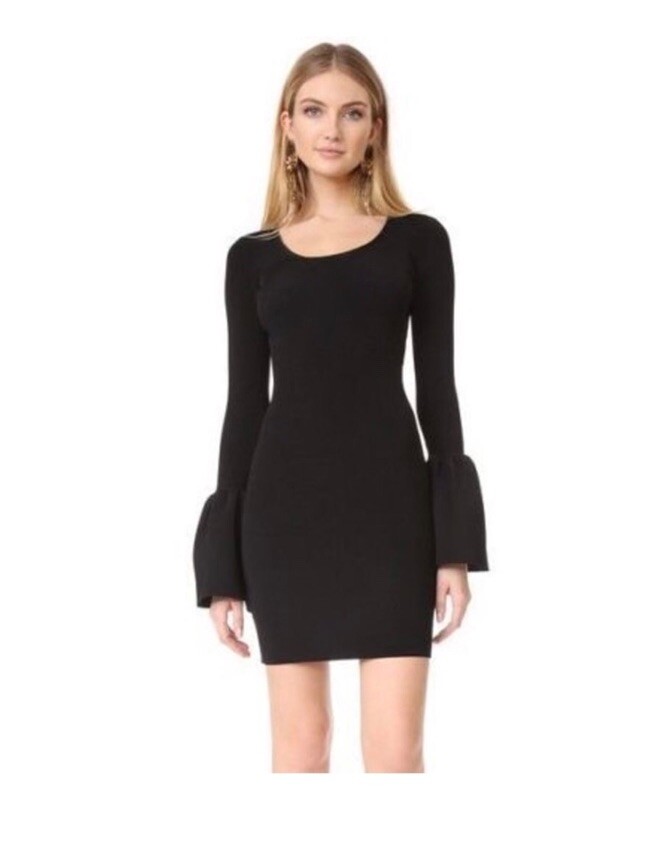 ELIZABETH AND JAMES BELL SLEEVE WILLOMINA KNIT MINI DRESS BLACK XS