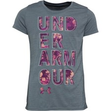 Image of Under Armour Girls HG HeatGear Hybrid 2.0 Big Logo Grey T-Shirt Size's S,M,L,XL 