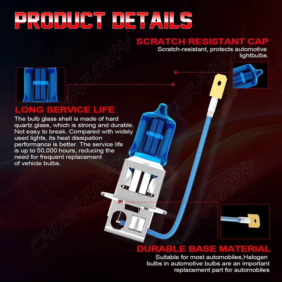 Par de bombillas antiniebla halógenas H3 12V 55W para Ford Taurus 1988-1991 5000K Foto 4 de 4