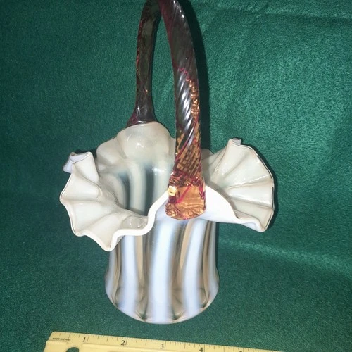 Vintage Fenton Art Glass Autumn Gold Opalescent Rib Brides Basket