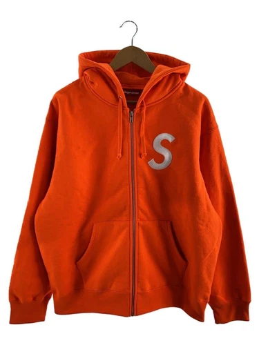 Felpa con cappuccio Supreme Zip 24SS S Logo Up L Cotone Arancione Usata