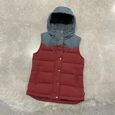 PATAGONIA Bivy Hooded Zip/Snap Down Puffer Vest Mushroom Lining Drumfire Red S